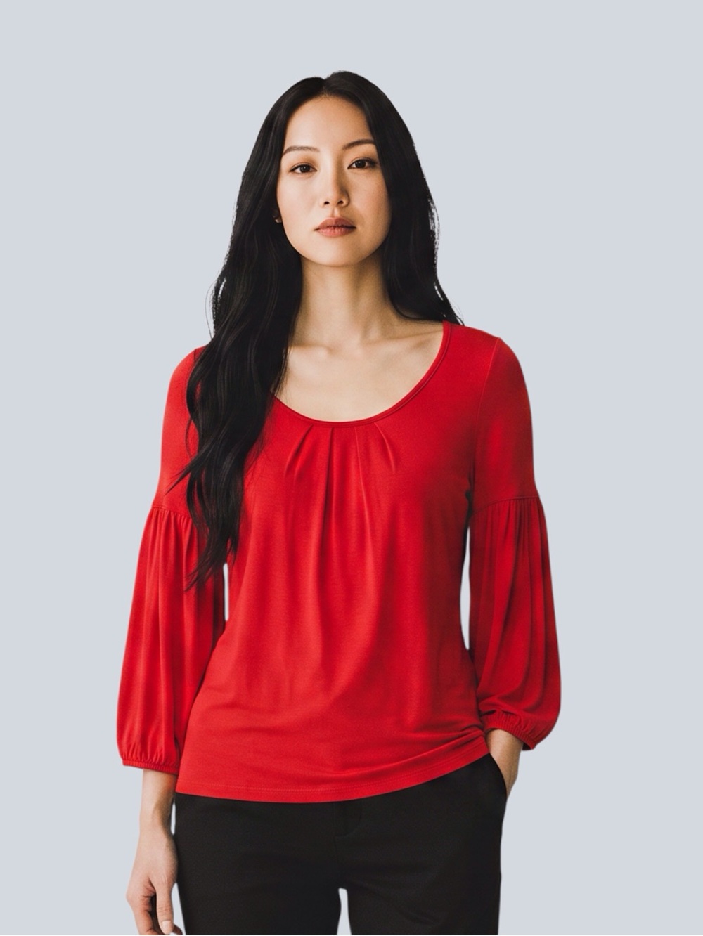 Talbots Red Long Sleeve Scoop Neck 3/4 Balloon Sleeve Blouse size-S